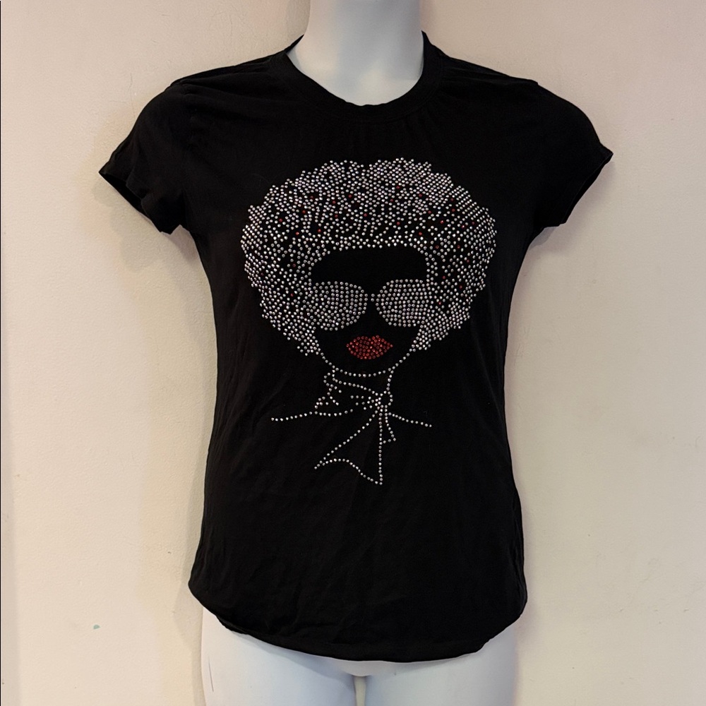 Afro Woman T-Shirt Studs Rhinestone Black African Pride Festival Casual Top